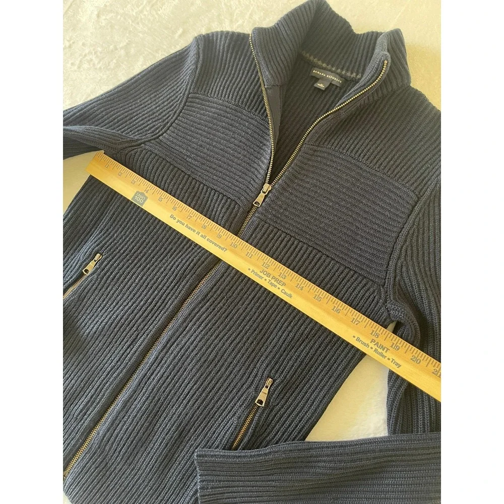 Banana Republic Mens M Wool Blend Ribbed Full Zip Sweater Jacket Navy Blue